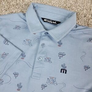 Travis Mathew Mens Small Gray AOP Cactus Golf Cart Performance Stretch Polo SS